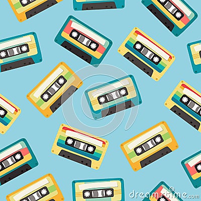 Seamless pattern with the image of retro cassettes. Vector Illustration